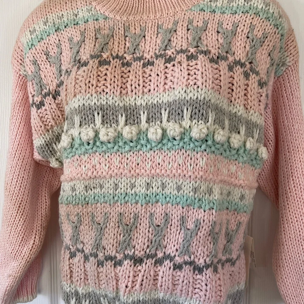 80s,NEW W/ TAGS! Vintage handknit pastel sweater!🤗MEDIUM